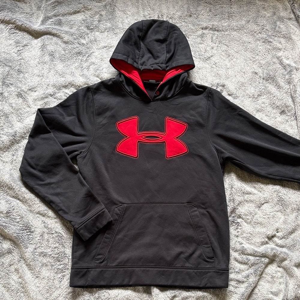 Under Armour Mens Small Black Hoodie with Red Logo
